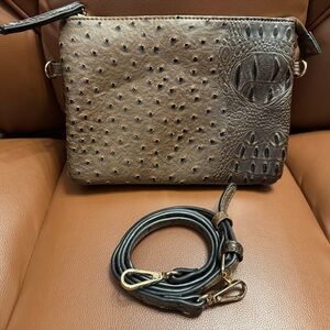 Ostrich Embossed Vegan Leather Brown clutch/crossbody Bag